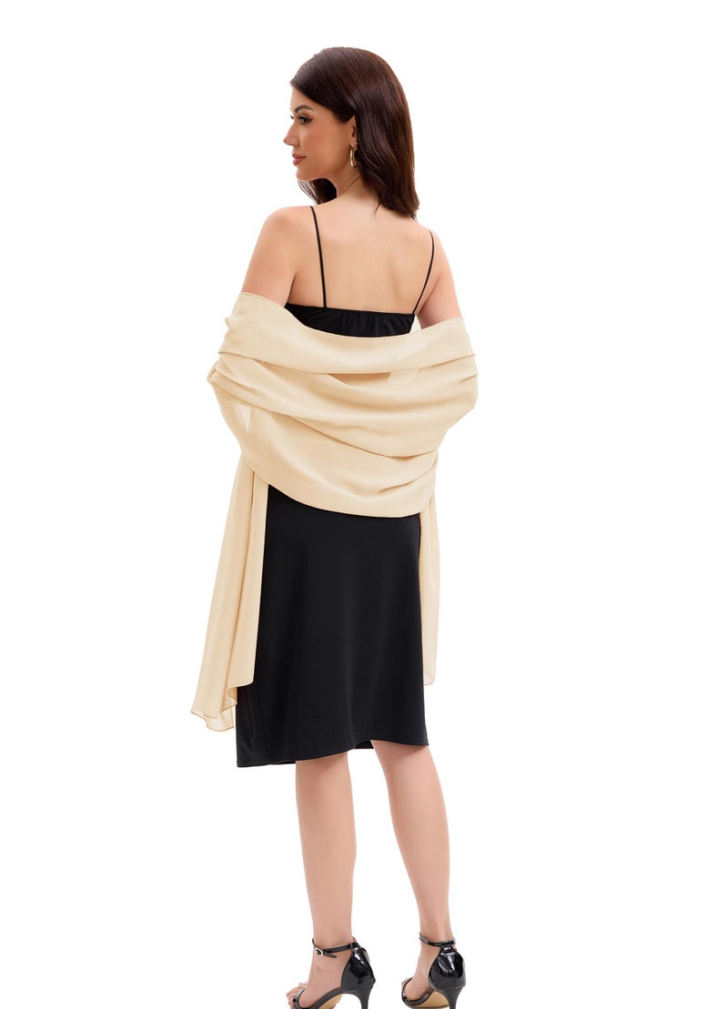 Baoqiya Women's Shawls and Wraps for Evening Dress Chiffon Shawl Soft Elegant Silky Pashmina Wedding Bridal Scarf(Champagne, 79"Ã—19") - Image 2